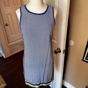 Comptoir Des Cotonniers Blue Dress with White Accents lime green pop of color